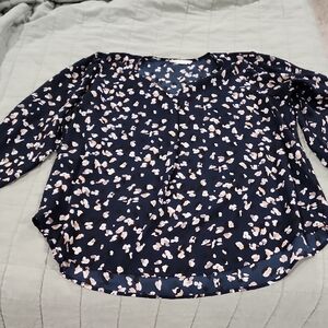 Lush Navy and White Patterned Blouse